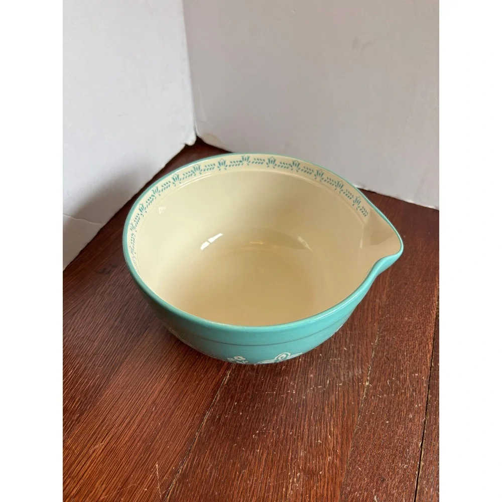 The Pioneer Woman Teal Floral Embossed Stoneware Batter Bowl with Pour Spout 8in